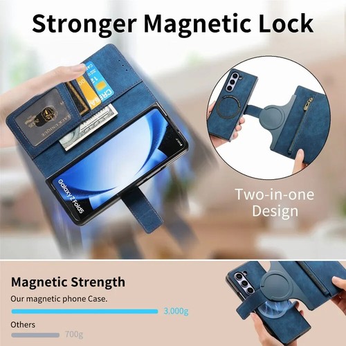 Funda tipo billetera de cuero para teléfono Samsung Galaxy Z plegable 6 5 4 3 cubierta de tarjetas con cremallera - Imagen 3 de 30