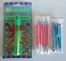 Clay Extruder (20 Tips) Green With Tools Metal & Plastic