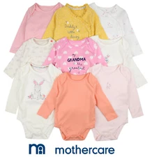 BABY GIRLS BODYSUITS 5 PACK MOTHERCARE COTTON LONG SLEEVE TB-36M BRAND NEW