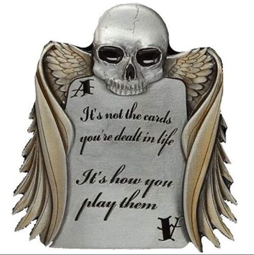 Playing The Cards You Are Dealt Buckle with Belt Skull Life Death Dragon Designs - Afbeelding 1 van 6