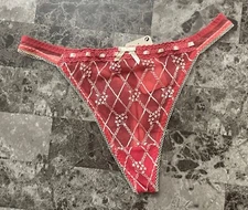 NWT VANITY FAIR XL EMBROIDERED FLORAL RIBBON BOW VINTAGE RARE THONG PANTIES