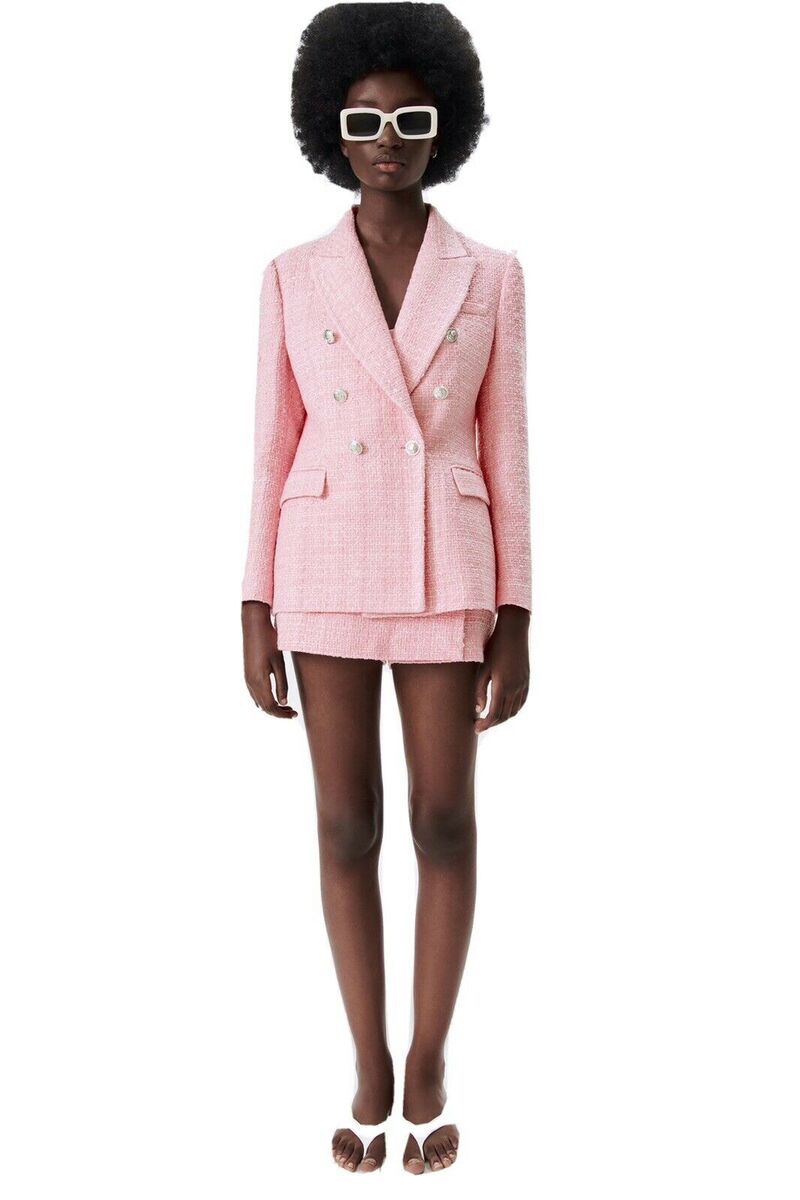 NWT ZARA TEXTURED TWEED LONG FITTED PINK BLOGGERS BLAZER NWT ZARA TEXTURED TWEED LONG FITTED PINK BLOGGERS BLAZER