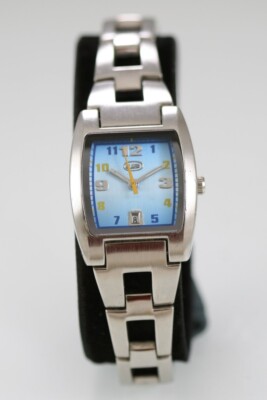 Union Bay Uhr Damen Edelstahl Silber Batterie Wasser Res Datum Blau Quarz