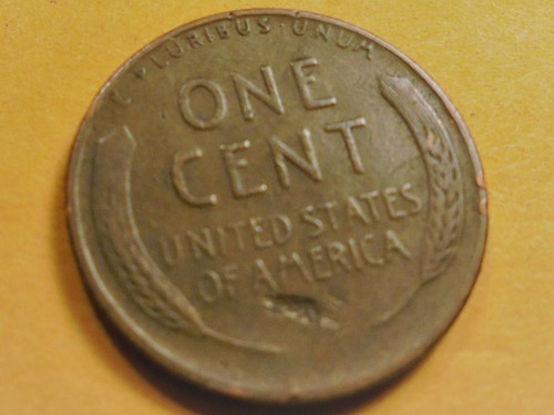 1945 S Wheat Cent REV. LAMINATION Error, LITE PEEL #RED45S - Picture 2 of 3