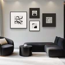 Framed 3D Textured Black and White Abstract Wall Art for Living Room, 4 Piece...
