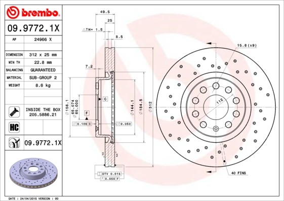 Disque de frein Brembo pour restaurer le mordant d'origine Audi VW