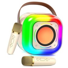Karaoke Machine for Adults Kids: Portable PA System with 2 Beige-2 Mics