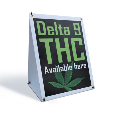 Delta 9 THC Available Here A-Frame Sidewalk Sign Alternative Wellness Herbal