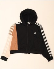 ADIDAS Womens Oversized Zip Hoodie Sweater UK 20/22 XL Black Colourblock CA08