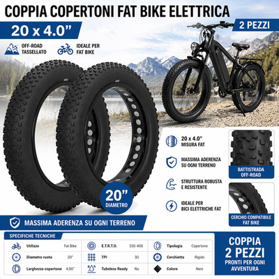 Paar Reifen Fat Bike 20x4.00 Dübel schwarz E-Bike Off Road MTB 