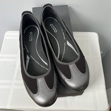 ECCO Bluma Women Pewter Black Ballet Flat Shoe Size 37 Comfort Casual 6/6.5 US