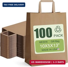 MESHA 10x5x13 Inch Brown Paper Grocery Bags with Handle, Large Kraft Shopping Pa