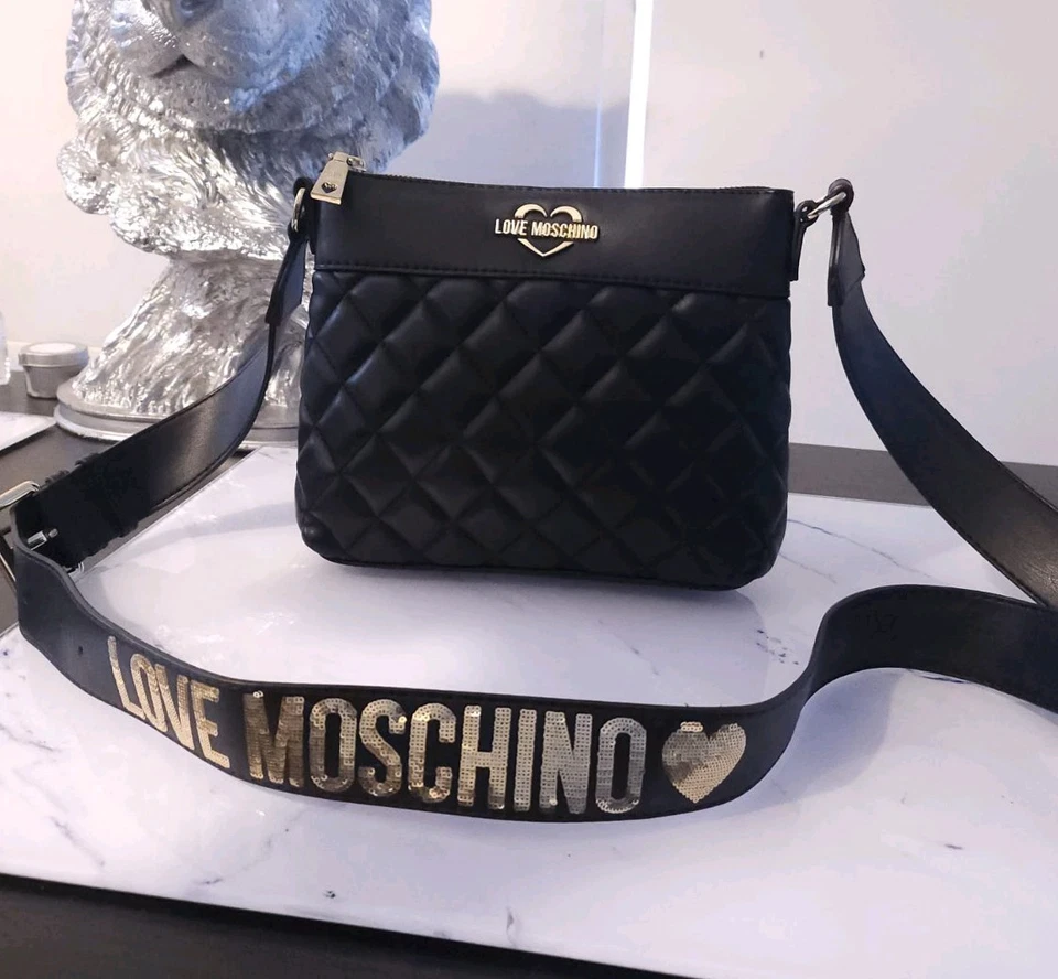 Love Moschino crossbody bag womens black leather sequin strap - Image 3 of 4