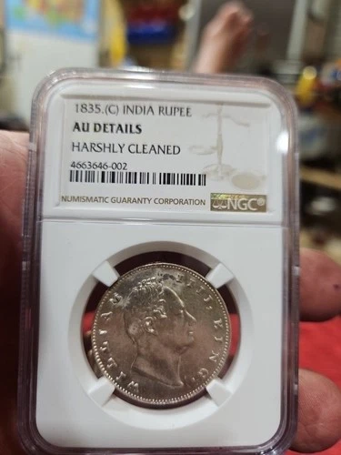 1835-C INDIA RUPEE - NGC-AU Details Harshly Cleaned