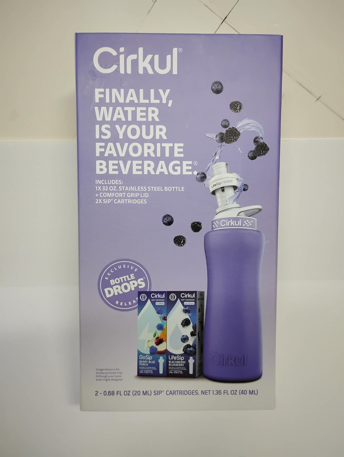 Cirkul 22 oz Purple Stainless Steel Bottle Starter Kit Blue Lid + 2 Flavor Cart