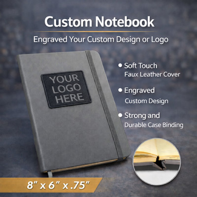 Custom Notebook Journal w/ 3D Patch Engraved or Printed  8  x 6   | Personalized