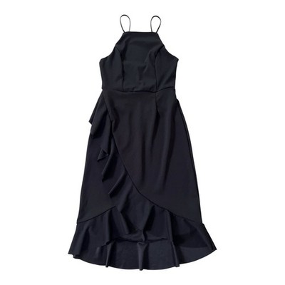 Francescas EMORY PARK Halter Dress Black Side Ruffle Spaghetti Strap Small