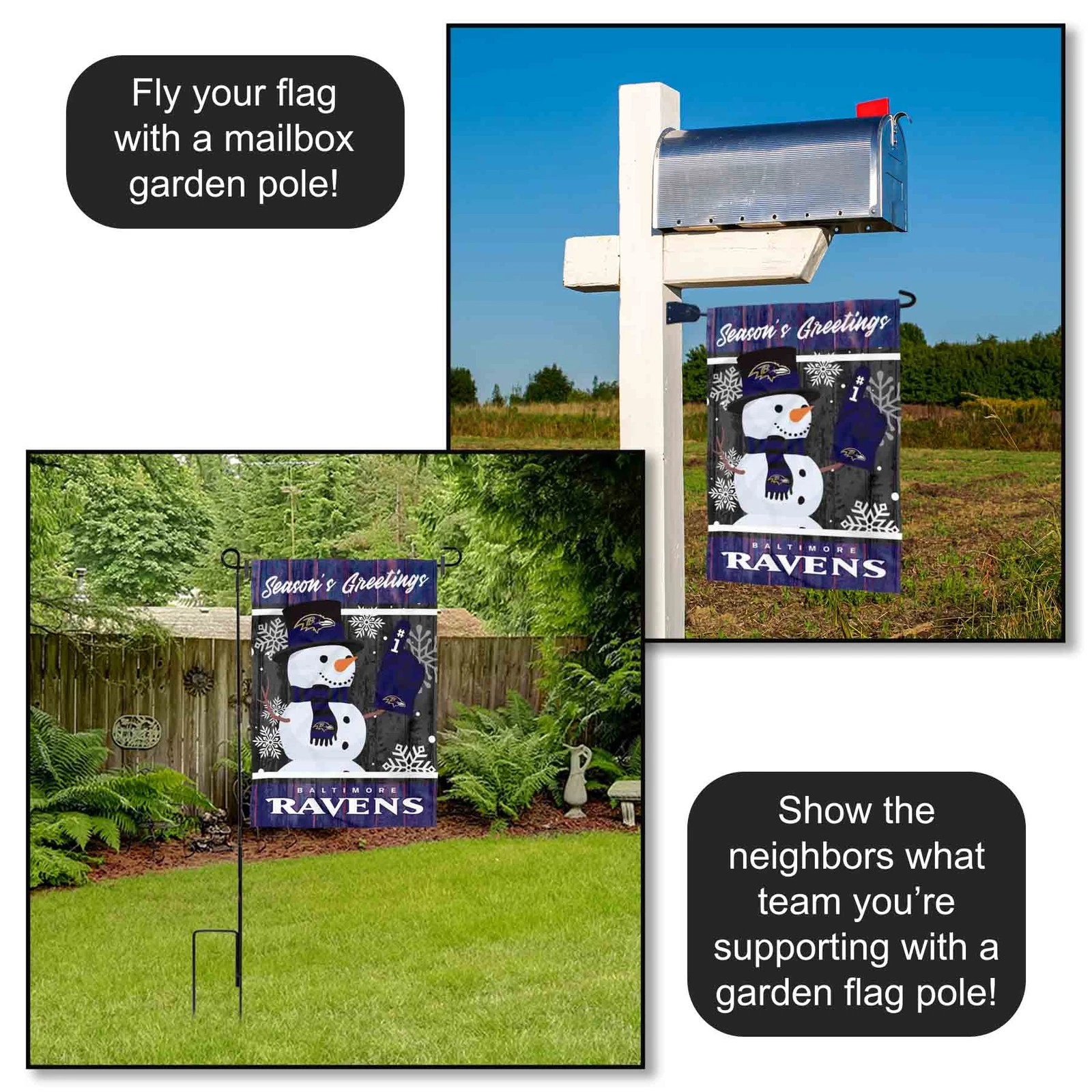 Baltimore Ravens Holiday Winter Snow  Garden Yard Banner Flag