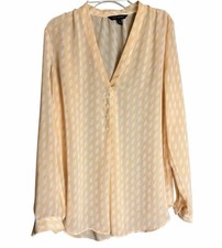 Banana Republic Sheer Blouse Button Up White Geometric Diamond Blouse Sz Small
