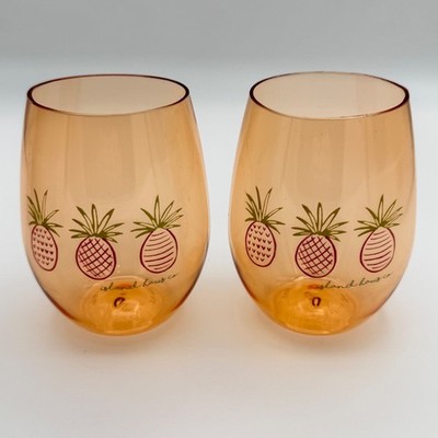 Island Haus Co Tumblers 2 Pack Orange Pineapple Acrylic Stemless open box NEW