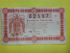 Spanish Lottery Ticket 1945 Nº02597 3 Pesetas Vintage Spain Loteria Antiguo