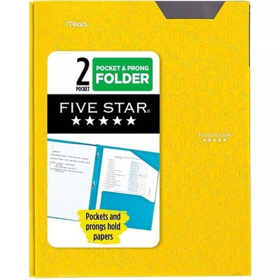 Mead Plastic Five Star Stay-Put 2-Pocket & 3-Prong Folder, Yellow (34609)