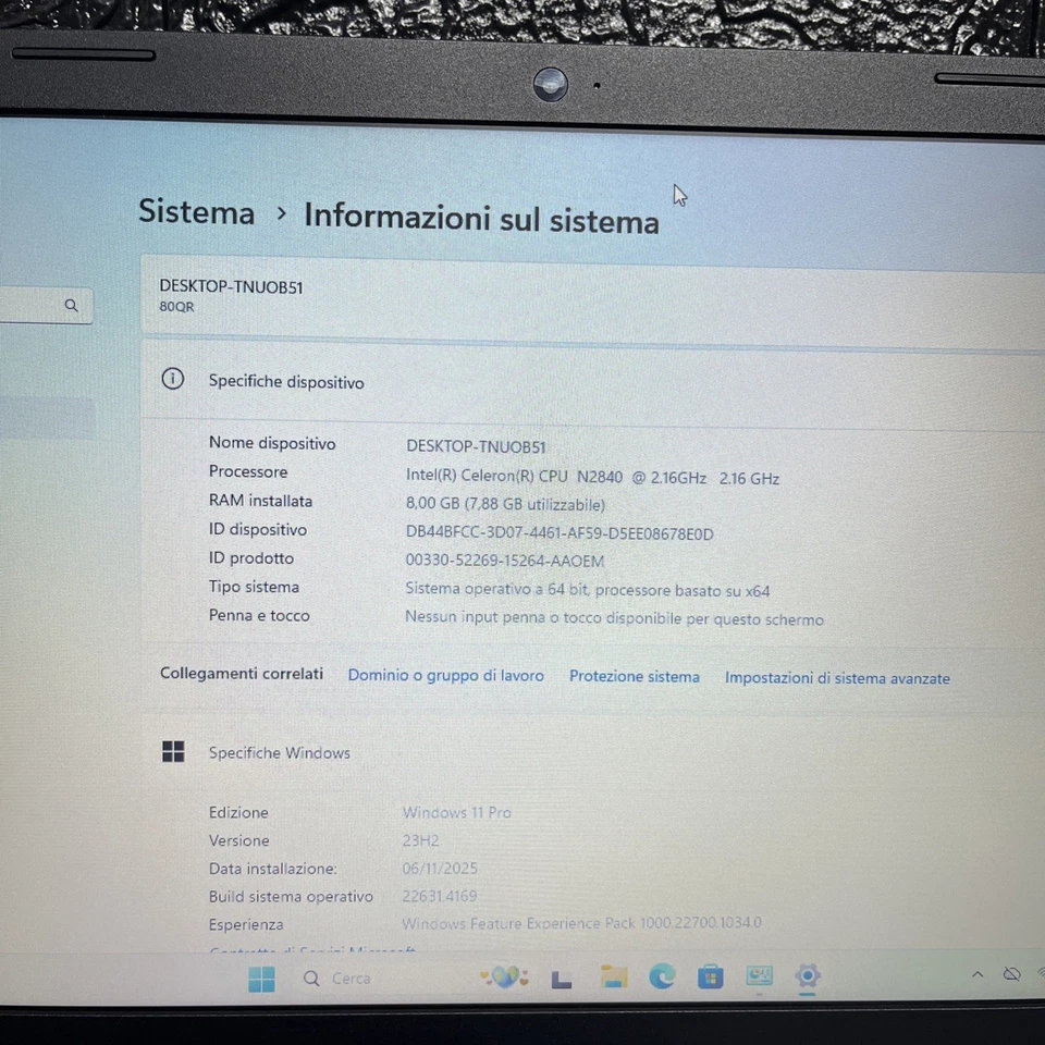 Notebook Lenovo 2021 15,6p(Intel Celeron 8gb Ram Ssd 240gb)Windows 11 Pro - Immagine 3 di 4