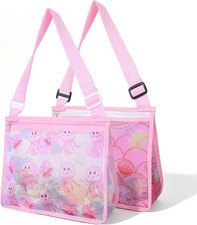 2PCS Shell Bags Beach Mesh Beach Bag W/ Zip Closure Lightweight Shell Collecting