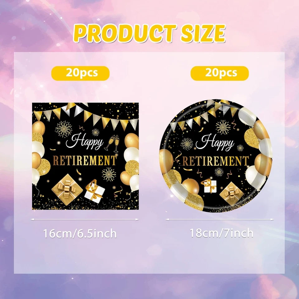 40 PIEZAS Decoraciones de Jubilación para Hombres Feliz Jubilación Decoraciones Platos Servilletas Foto 2 de 4