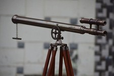 39'' Nautical Telescope With Wooden Tripod Antique Brass Floor Standing Telescop