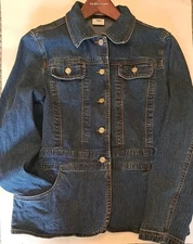 French Dressing Denim Jean Jacket Womens Sz M Blue Cotton Blend Moto Europe Fun