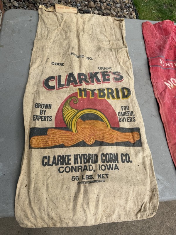Rare Vintage Clarkes Hybrid Seed Bag Conrad Iowa, Great Color With Paper Tag