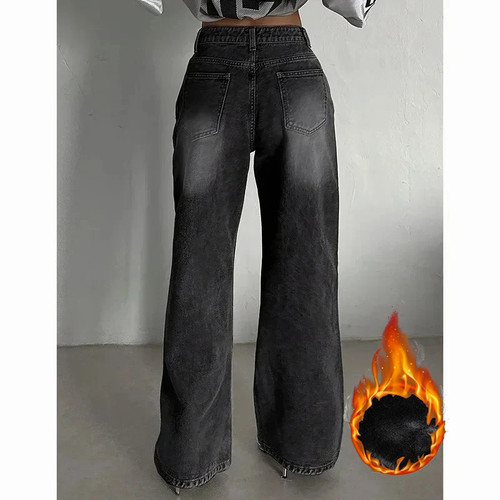 Winter Lady Thermal Plush High Waist Jeans Girls Snow Warm Fleece Denim Pants Fe - Picture 4 of 10