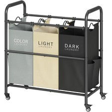3 Bag Laundry Sorter Cart, Laundry Hamper Sorter Basket with Heavy Duty Locka...