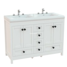 White 47" Bathroom Vanity Double Sink Ceramic Freestanding Cabinet 5 Drawers