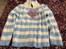 Vintage Girl s Blue and White striped Soda Fizz Size Large 6X Striped Sweater