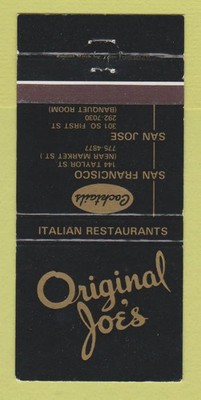Matchbook Cover - Original Joe's Restaurant San Francisco San Jose CA 30 Strike