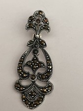 925 Sterling Silver vintage style  Marcasite  Pendant Length 3.5 cm