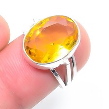 Yellow Citrine Gemstone Handmade 925 Sterling Silver All Size Ring For Gift