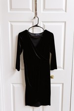 Black Dress Velvet Velour Wrap, V-Neck, Size S, Velvet Feel