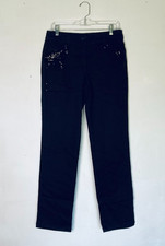  0019 Black Straight Leg Trousers Pants Sequin Pockets