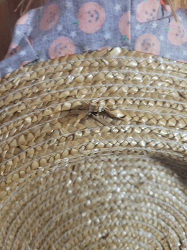 OOAK Vogelscheuche Herbst Herbst Ernte Raffia Strohhut Googly Eyes Vintage Handarbeit - Bild 14 von 17