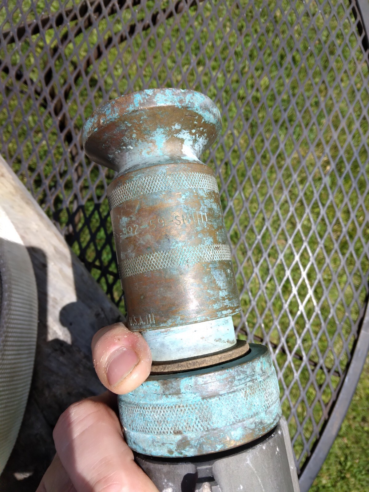 Vintage WD Allen Co.75 ft Firehose and Brass Nozzle