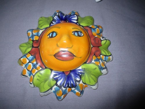 Vintage Mexican Folk Art Talavera MINI MOON Ceramic Handmade Wall Hanging 4-1/2" - Picture 3 of 7