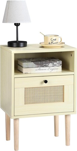 Bedroom Nightstand Rattan Side Table Nightstand with Drawer Farmhouse End Table