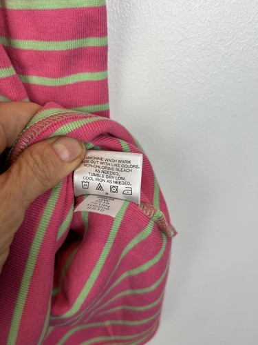 Hanna Andersson Dress Top Girls Sz 8 T Shirt 130 Pink Stripe Button Navy Casual - Picture 8 of 13