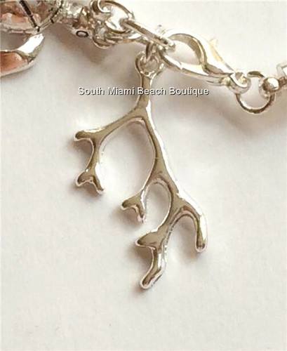 Bracciale argento tartaruga marina corallo 8" vita isola spiaggia nautica venditore USA - Foto 5 di 9