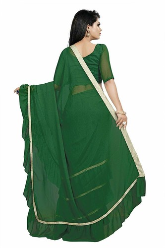 Women's Ruffle Saree Georgette Frill Design Stylish Ruffle Sari Blouse Partywear - Picture 30 of 94