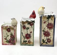 Vtg tii Collections 3 Pedestal Christmas Birds Tea Light Candle Holders Resin