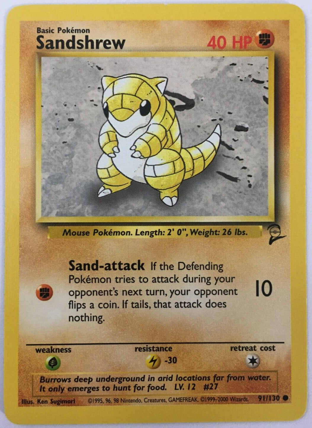POKEMON SANDSHREW 91/130 BASE SET 2 COMMON NEAR MINT